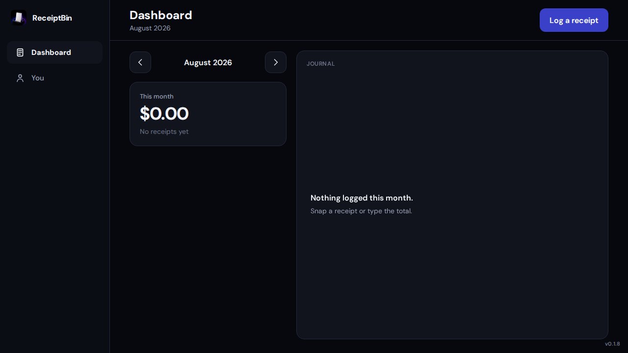 ReceiptBin — Photograph a receipt. We log the merchant, date, total, and category.